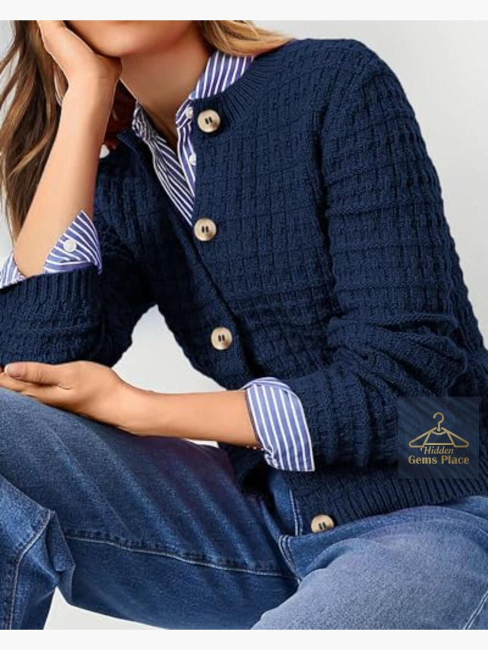 Open Front Cardigan Sweater Long Sleeve Button Down Knit Jacket - Picture 6 of 7